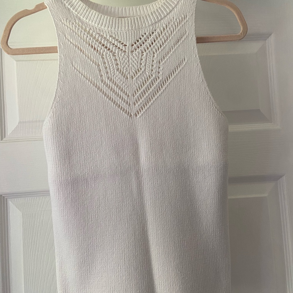 LOFT White Open-Knit Yoke Sleeveless Tank
